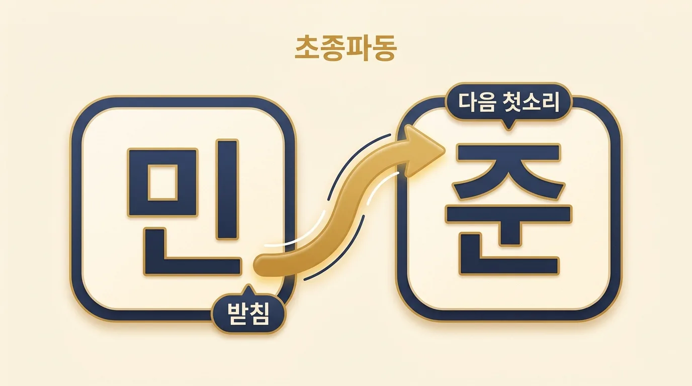 받침에서 다음 글자 첫소리로 이어지는 소리 흐름을 나타낸 그림