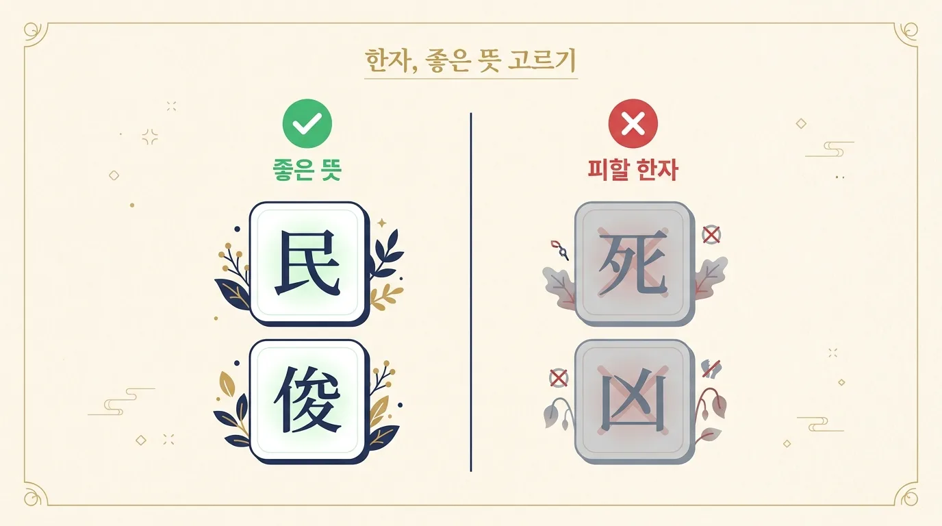 좋은 한자와 피해야 할 한자(불용한자)를 나타낸 그림